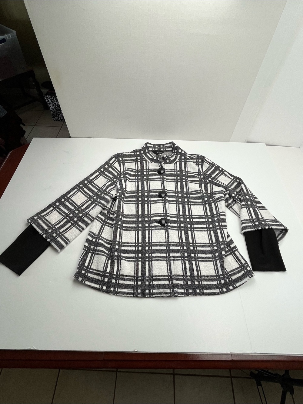 Ali‎ Miles Large Jacket Layered Swing Art Wear Plaid Long Sleeve Abstract Blazer